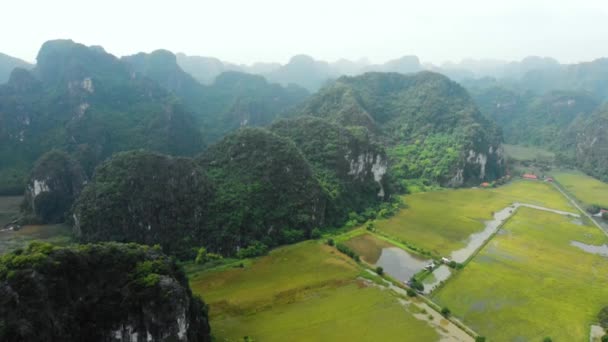 Aérea Vietnam Del Norte Paisaje Kárstico Atardecer Vista Del Dron — Vídeos de Stock