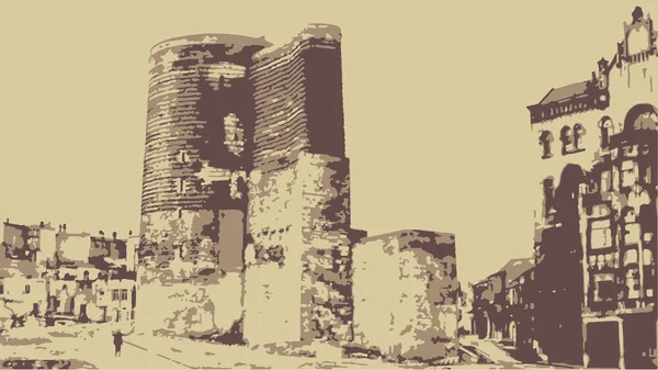 Baku Azerbaijan Mädchenturm Braunen Hintergrund — Stockvektor
