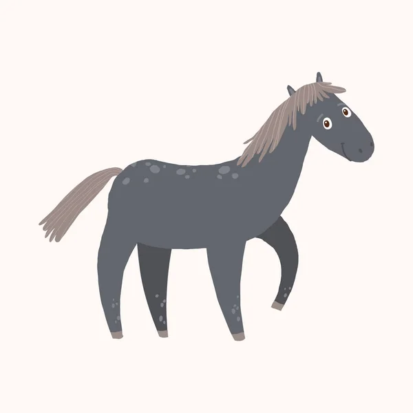 Black funny horse. Farm animal. Cartoon vector hand drawn eps 10 children s illustration isolated on white background.