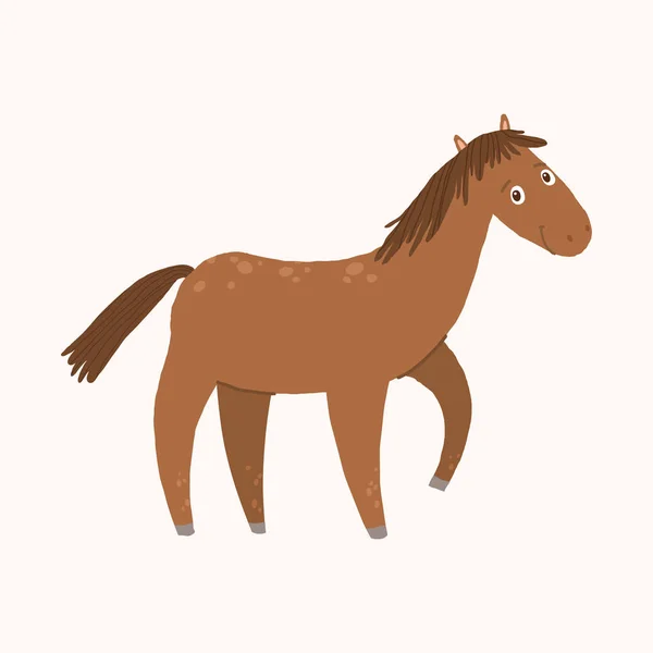 Feliz caricatura de caballo sonriendo. Animal de granja. Dibujos animados vector dibujado a mano eps 10 niños ilustración aislada sobre fondo blanco . — Vector de stock