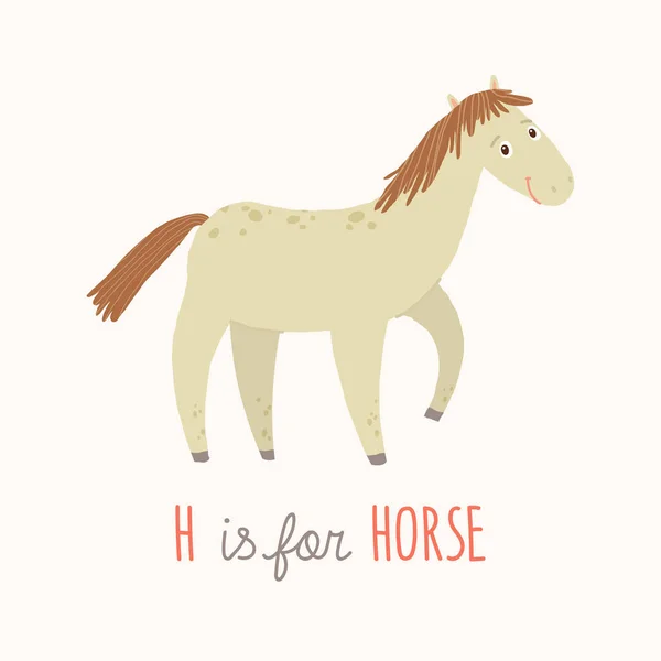 Cartoon white horse. H is for Horse. Cartoon vector hand drawn eps 10 childrens illustration isolated on white background. — Stock Vector