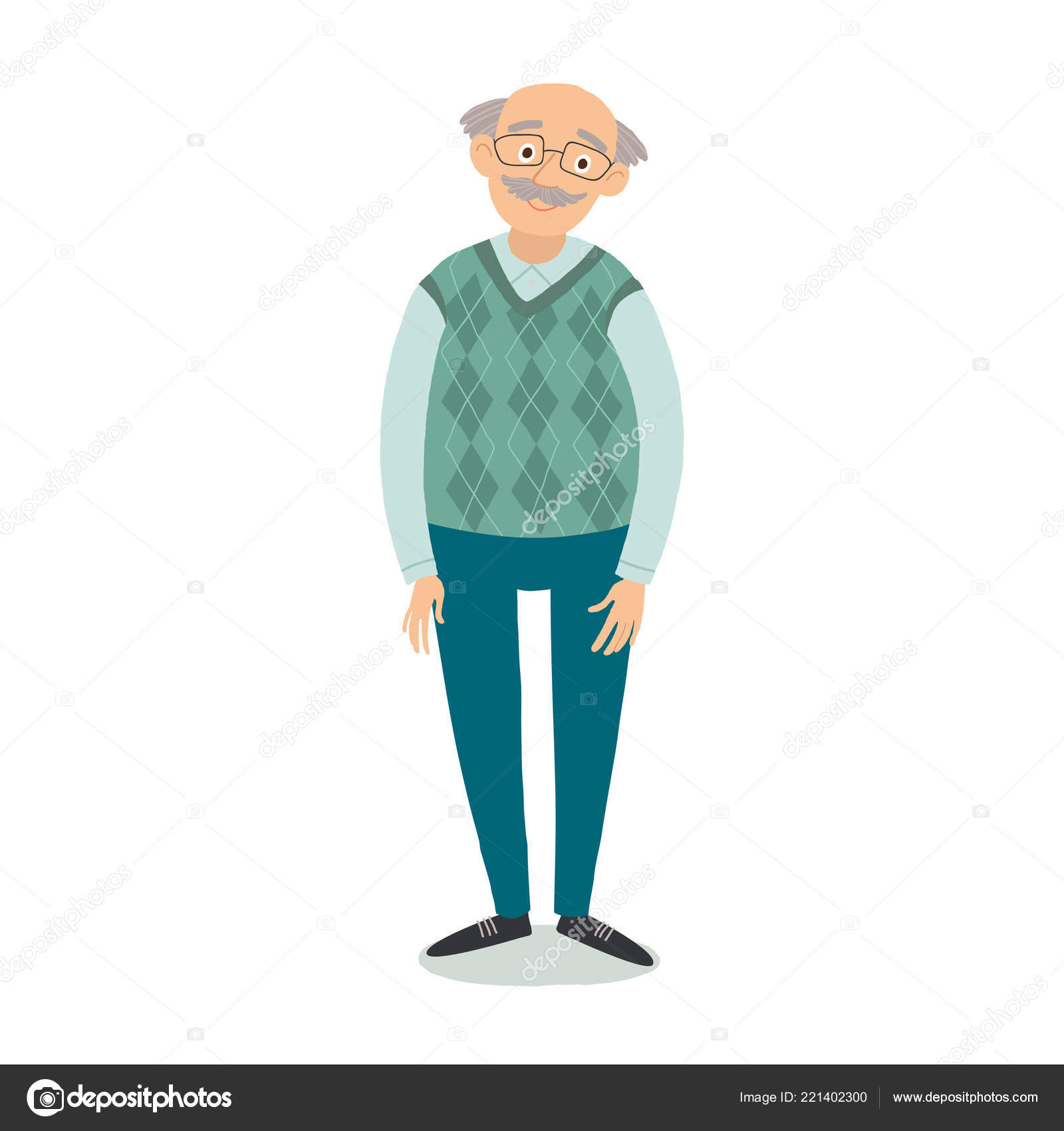 Senior man standing. Old man wearing glasses. Grandfather with grey hair, mustache, wearing sweater. Cartoon grandpa. Cartoon vector hand drawn eps 10 flat illustration isolated on white background Stock Vector Image by © Senior man standing. Old man wearing glasses. Grandfather with grey hair, mustache, wearing sweater. Cartoon grandpa. Cartoon vector hand drawn eps 10 flat illustration isolated on white background Stock Vector Image by ©