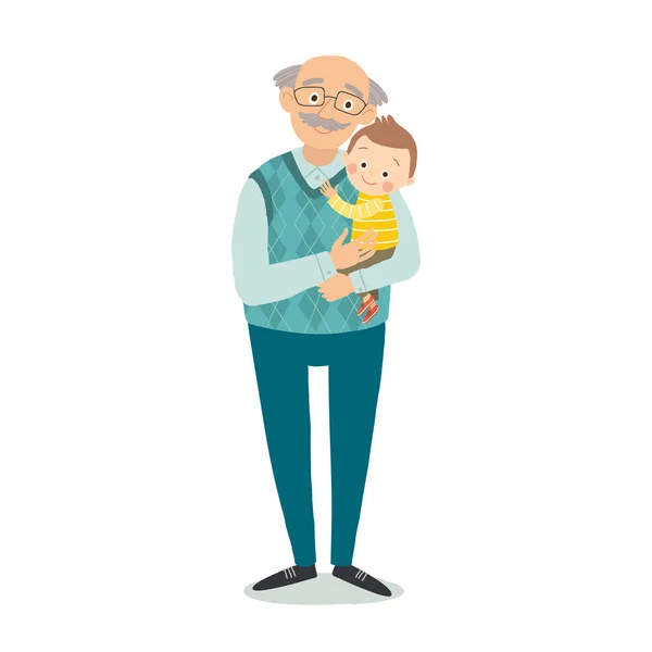 Grand-père avec petit-fils. Une photo de famille. Grand-parents jour concept de carte de vœux. Dessin animé vecteur dessiné à la main eps 10 illustration isolée sur fond blanc dans un style plat — Image vectorielle