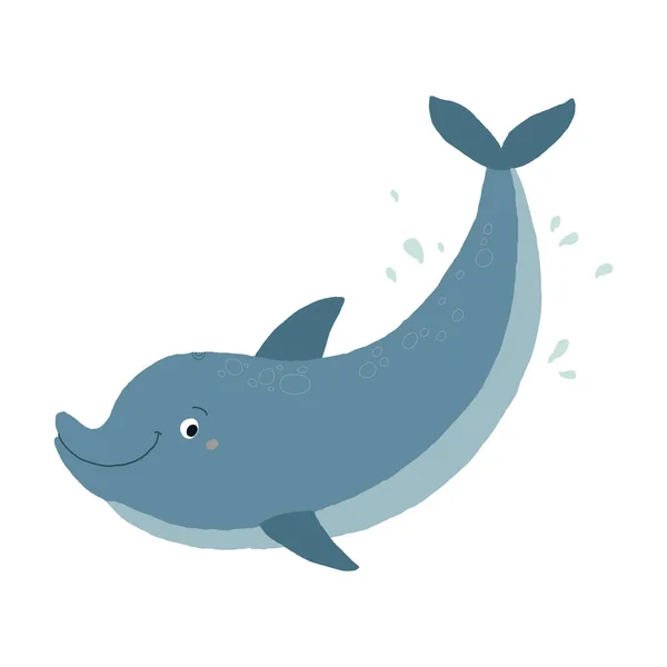 Azul nariz de botella lindo delfín natación. Dibujos animados vector dibujado a mano eps 10 ilustración aislada sobre fondo blanco en un estilo plano . — Vector de stock