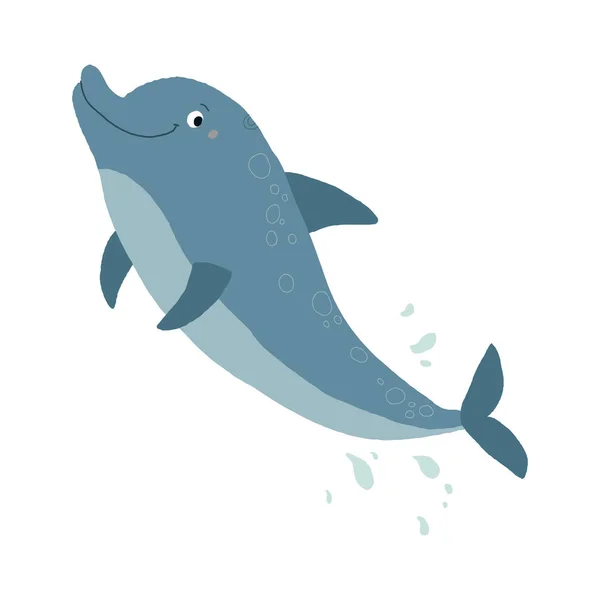 Nettes Delfinspringen. Cartoon Vektor Hand gezeichnet Folge 10 Illustration isoliert auf weißem Hintergrund in einem flachen Stil. — Stockvektor
