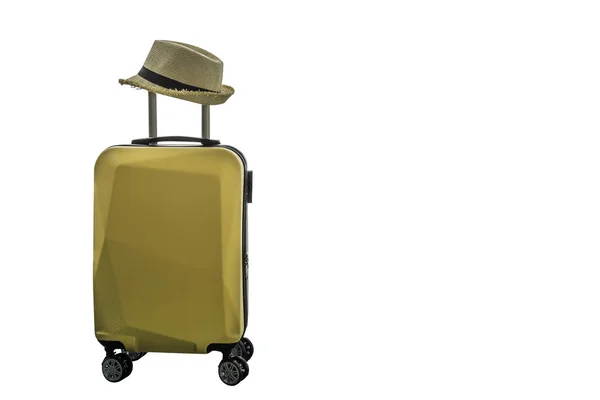 自然環境の風景の背景に帽子と旅行スーツケース 休暇リラックスした時間のコンセプト — ストック写真