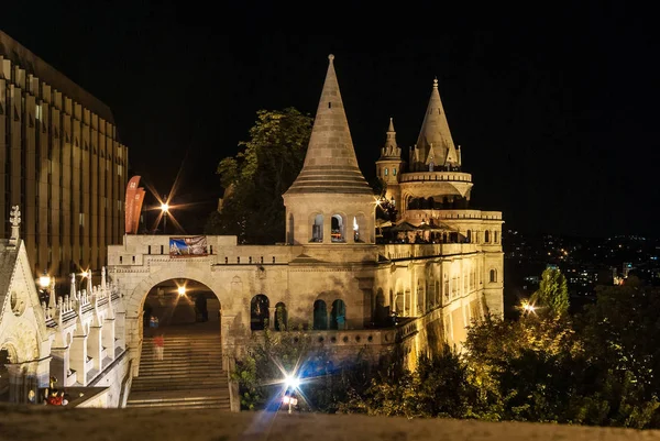 Nattbild Fishermans Bastion Budapest Ungern — Stockfoto