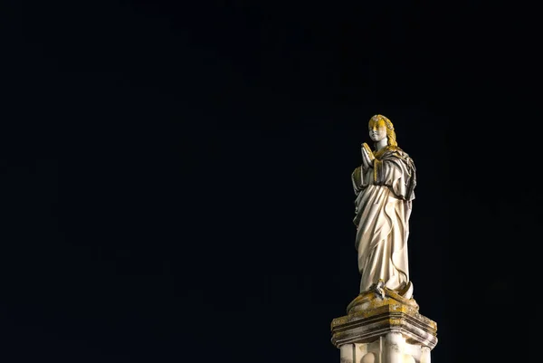 Foto Nocturna Una Estatua Una Virgen Pisando Una Serpiente Toledo —  Fotos de Stock