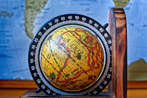 Map Africa Ancient Wooden Globe World Map Background — Stock Photo, Image