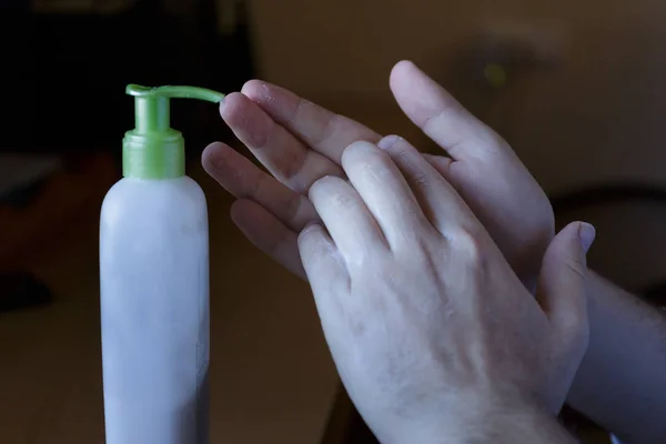 Smearing Moisturizer Damaged Hands Cream Jar Dispenser — Stock Photo, Image