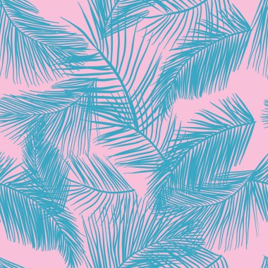 Tropikal palmiye Dikişsiz desen bırakır. Vektör çizim. Doğa organik illüstrasyon. Yeşil ve pembe palm desen bırakır. Palm doku ile modaya uygun arka plan.