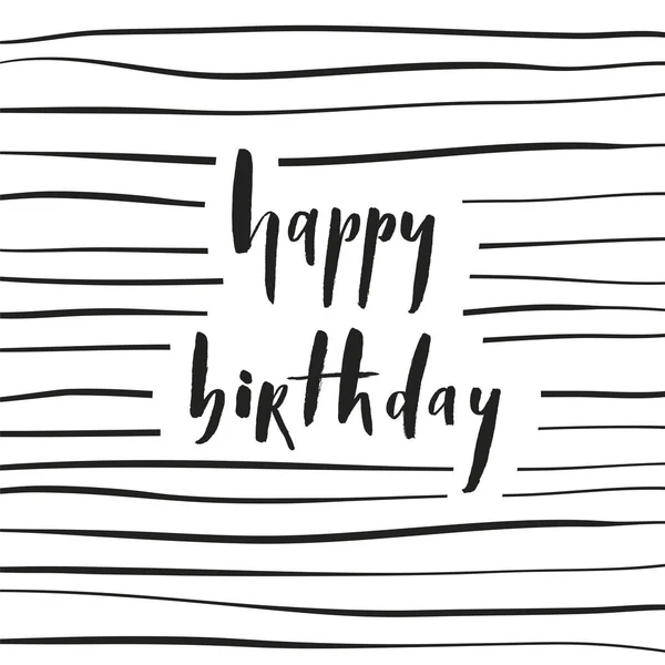 Happy Birthday Brush Lettering Card Transverse Lines Vector Typography Design — Stock Vector