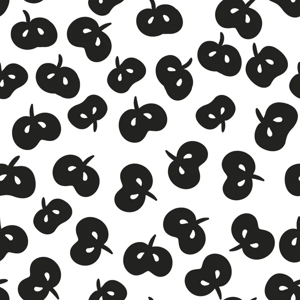 Seamless Repeating Pattern Black Apples White Background Vector Retro Style — Stock Vector