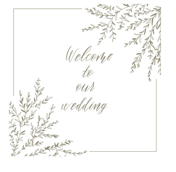 Добро пожаловать на нашу свадьбу, нарисованные вручную поцелуи и бранчи для дизайнерского свадебного приглашения, фотонакладки, скрапбук и сохранение свиданий
.