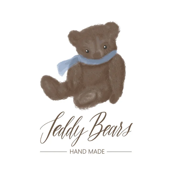 Teddy Bears Feito Mão Logotipo Com Ursos Pelúcia Vetor Inscrição — Vetor de Stock