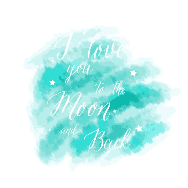 Love You Moon Back Lettering Mint Watercolor Background — Stock Vector