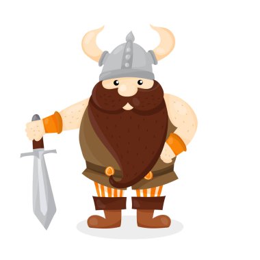 Çizgi film karakteri Viking beyaz arkaplan vektöründe izole edildi.
