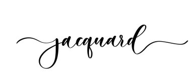 Jacquard - dükkan kumaşı ve örgü, logo, tekstil için düz çizgileri olan vektör kaligrafik yazı.