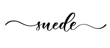Süet - dükkan kumaşı, örgü, logo, tekstil için düz çizgileri olan vektör kaligrafik yazı.