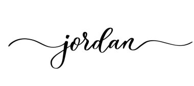 Ürdün - dükkan kumaşı, örgü, logo, tekstil için düz çizgileri olan vektör kaligrafik yazı.