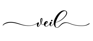 Peçe - dükkan kumaşı ve örgü, logo, tekstil için düz çizgileri olan vektör kaligrafik yazı.