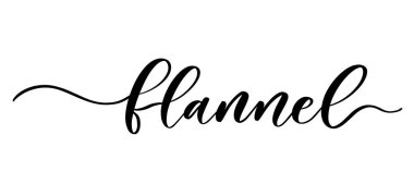 Flannel - dükkan kumaşı, örgü, logo, tekstil için düz çizgileri olan vektör kaligrafik yazı.