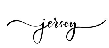 Jersey - dükkan kumaşı, örgü, logo, tekstil için düz çizgileri olan vektör kaligrafik yazı.