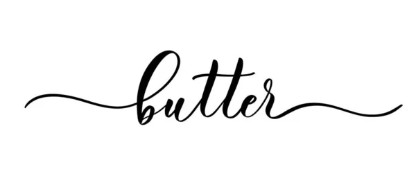 Boter - vector kalligrafische inscriptie met gladde lijnen voor etiketten en ontwerp van verpakking, producten, levensmiddelenwinkel, groenten en fruit. — Stockvector
