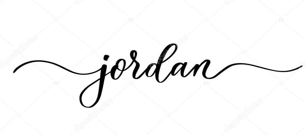 Jordan - vector calligraphic inscription with smooth lines for shop fabric and knitting, logo, textile.