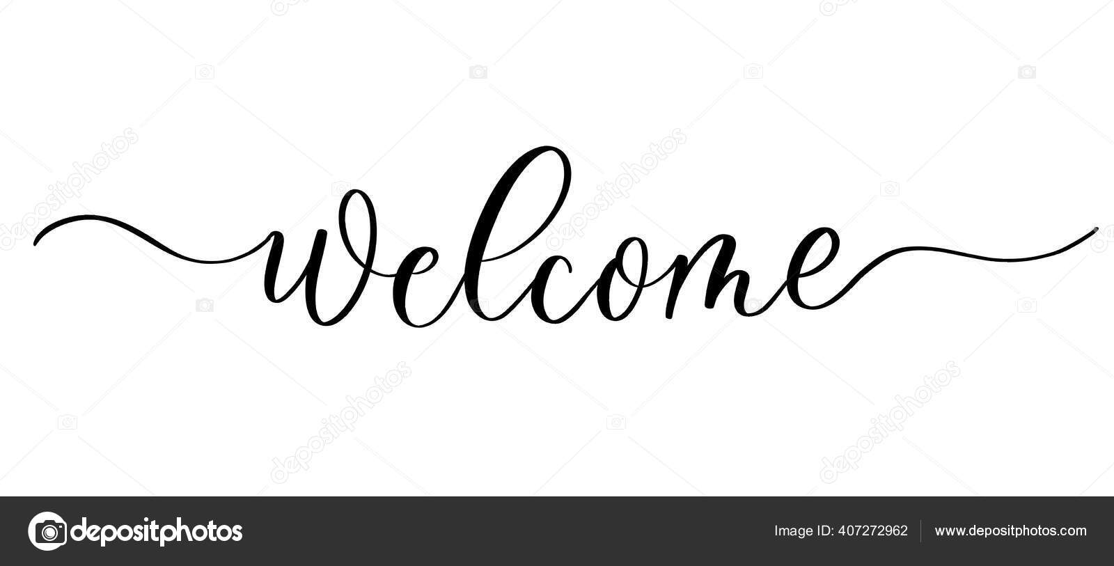 Welcome Vector Calligraphic Inscription With Smooth Lines Stock