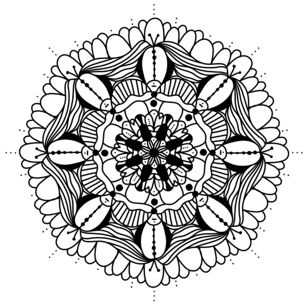 Mandala - vector hand drawn black drawing for magazines, coloring pages. — Stock Vector