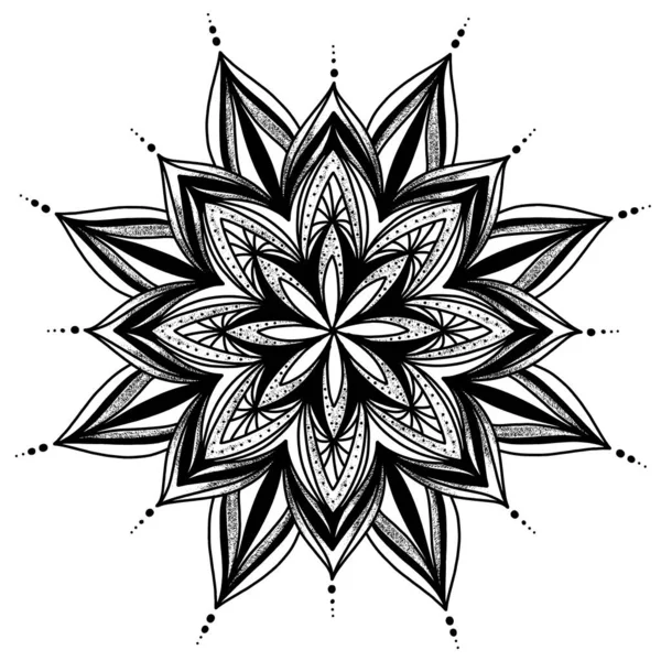 Mandala - vector hand drawn black drawing for magazines, coloring pages. — Stock Vector