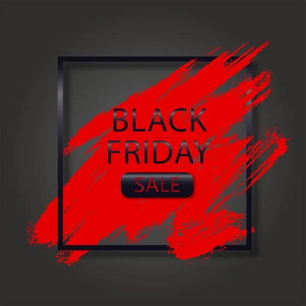 Black square frame with red brushstroke. Black friday sale template. Border vector frame — Stock Vector