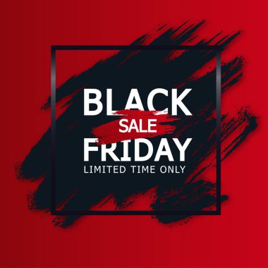 Siyah kare çerçeve ve kırmızı fırça darbesi. Kara Cuma satış şablonu. Kenarlık vektör çerçevesi