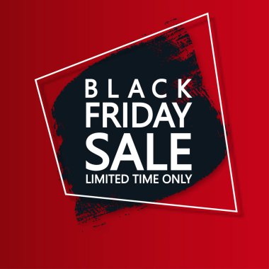 Siyah kare çerçeve ve kırmızı fırça darbesi. Kara Cuma satış şablonu. Kenarlık vektör çerçevesi