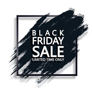 Siyah kare çerçeve ve kırmızı fırça darbesi. Kara Cuma satış şablonu. Kenarlık vektör çerçevesi