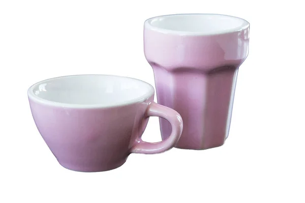 Dwie Różowe Kubki Ceramiczne Białym Tle — Zdjęcie stockowe