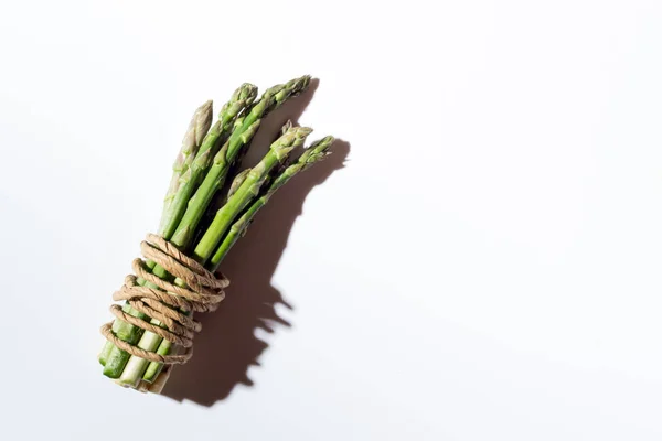 Green Fresh Asparagus Tied Gray Rope Gray Background High Quality — Stock Photo, Image