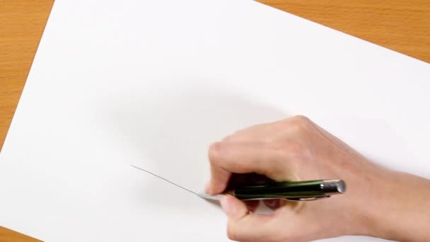 Жіноча рука малює будинок і квітку з ручкою — стокове відео