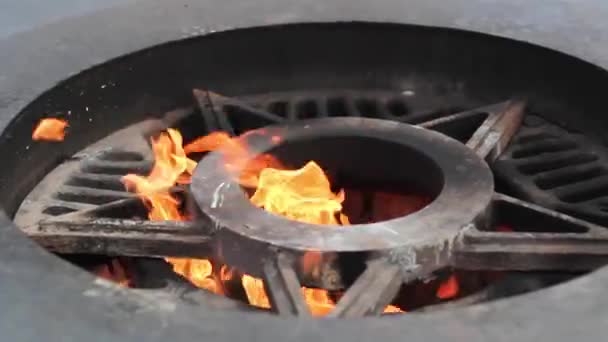 Eeuwige vlam brandt op een zonnige zomerdag close-up — Stockvideo