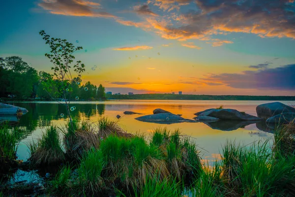 Zonsondergang Aan Het Meer — Stockfoto