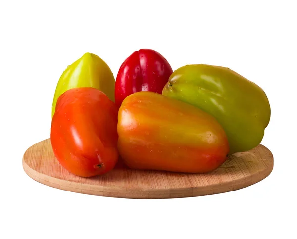 Bell Peppers Wooden Plate Isolated Clip Art — Stock Photo, Image