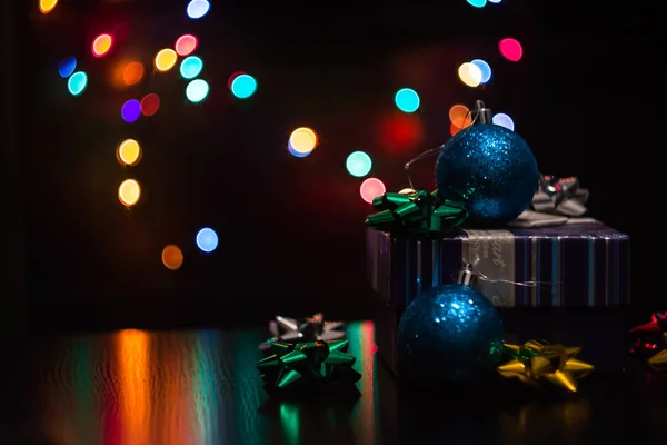 Caixa Presente Natal Ano Novo Com Decoração Mesa Com Fundo — Fotografia de Stock