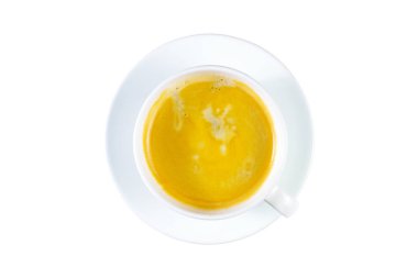 Kahve bir fincan tabağı üstte izole üzerinde beyaz arka plan görüntülemek