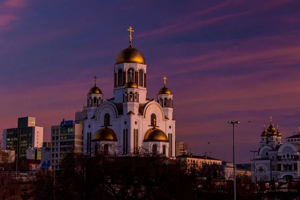 Blick Auf Die Kirche Aller Heiligen Yekaterinburg Russland Abend Mit — Stockfoto