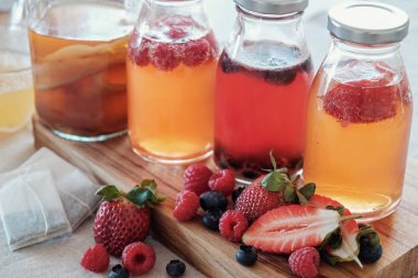 Kombucha ikinci fermente meyve çay, probiyotik gıda, sağlıklı bağırsak bağırsak sağlık