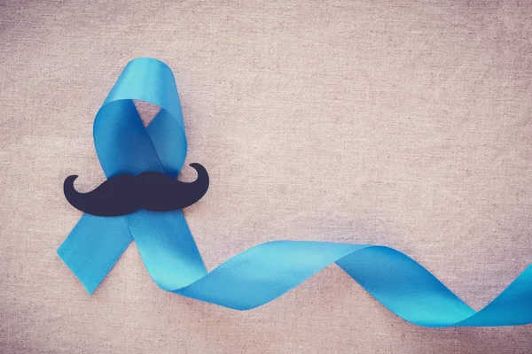 Light Blue Ribbons Mustache Prostate Cancer Awareness Men Health Awareness — Stock Photo, Image