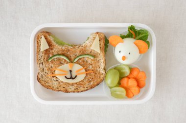 Kedi ve fare sağlıklı beslenme çantası, çocuklar için eğlenceli Gıda Sanat