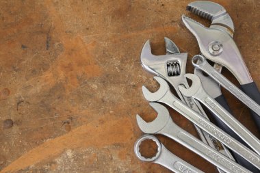 rustik ahşap Ahşap, kopya alan arka plan üzerinde farklı araçlar