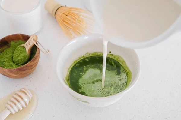 Matcha Green Tea Latte Healthy Trendy Drinks — Stock Photo, Image